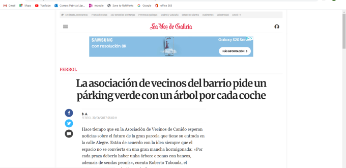 La asociación de vecinos del barrio pide un párking verde con un árbol por cada coche